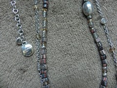 Brighton Your Heart~2 Strand Brown & Orange Beads & Silver Long Necklace 40-42″