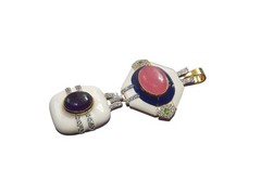 Pink Sapphire & Amethyst Totem Pendant Women 925 Sterling Silver White Enamel