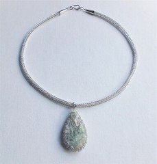 Handmade Viking Knit Double Weave Moss Agate pendant Necklace Sterling Silver