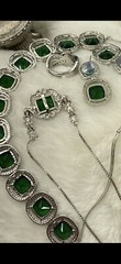 💝Silver, CZ & Green Quartz Jewelry Set, Necklace, Earrings, Bracelet & Ring