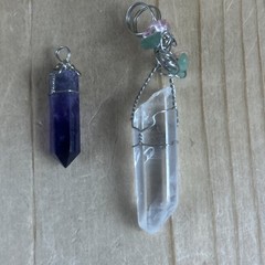 Handmade Pendant Lot Of 2 Purple Clear Glass Sphere Wire Beads
