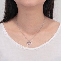 Custom Heart Cut Stone and Engraved Name Heart Pendant Necklace Stainless Steel