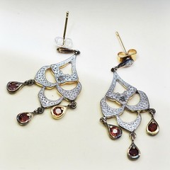 Vintage vermeil yellow gold over sterling 925 silver earrings ruby and diamonds