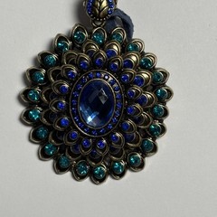 Handmade Medallion Necklace Women OS Blue Teal Rhinestone Beaded Boho Statement