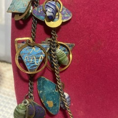 VTG 1980’s ARTISAN NECKLACE Painted Metal & Semi-Precious Stones Double Strand