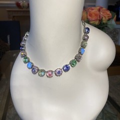 MARIANA Israel Swarovski Crystal Mosaic Flower Silver Plated Choker Necklace