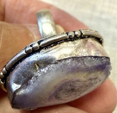 Vintage Artisan Purple Solar Quartz Druzy Slice Statement Ring Silver Tone