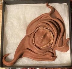 Handmade Brown Leather Sculpture Woman Female Head Face Pin Brooch Artistic Boho