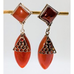 VTG Marquis & Square Cut Carnelian & Garnet 925 Sterling Silver Dangle Earrings