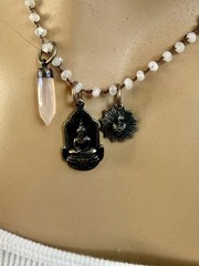Love Heals Unisex White Glass Beaded Sterling Silver with 4 Pendant Charms 16′