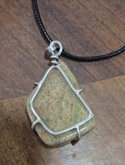 Beautiful Unakite Jasper 925 QG Co. Silver Wire Wrapped Pendant