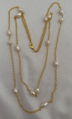 Gold Plate Rolo Chain And Baroque Pearl Double Strand 25″ – 28″ Necklace