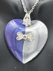 Earring & necklace in purple & silver jewels sparkle bowtie on silver ptd chain