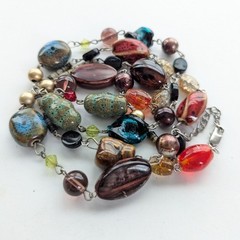 Artisan Bohemian Style Mixed Beaded Glass Ceramic Boho Hippie Necklace