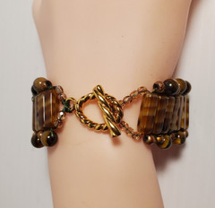 Handcrafted United States Brown Art Glass Wide Bead Toggle Clasp 7.5″ Bracelet