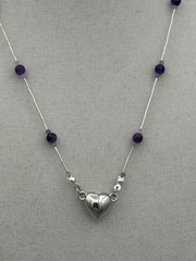 17” 4mm Round Amethyst And 2mm Faceted Amethyst, Liquid Silver Station Necklace