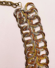 Vintage Artisan Interlocking Tri Color Metal Twisted Wire Collar Necklace Stmt