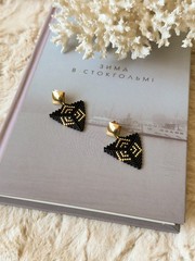 Handmade Miyuki Seed Bead Stud Earrings, Triangle Art Deco Geometric Earrings