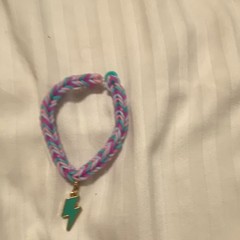 Handcrafted Braided Bracelet Pink Blue Purple Lightning Bolt Dangle Charm