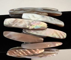Natural Nacre Mother of Pearl Bracelet Each Shell Offset w/Stretch Band Handmade
