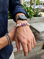 Handmade Macrame Bracelet with Amethyst and Natural Shells