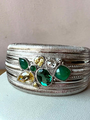 JUDITH RIPKA WIDE CUFF BRACELET STERLING &18K GREEN QUARTZ CANARY CZ CHALCEDONY