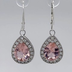 Teardrop / Drop Pink / Rose MORGANITE & CZ Earrings 925 STERLING SILVER #102e