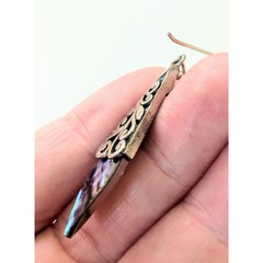 Sterling Silver Filigree & Irridescent Teardrop Abalone Earrings ATI 925 2.25″