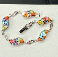 Alan K. Bracelet Multicolor Millefiori Fish Shape Eternity 925 St/Silver. 7.3”