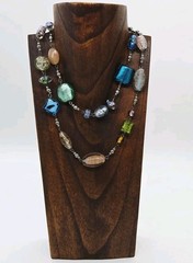Premier Designs Glass Beaded Necklace Lampwork Multicolored Multi Shape 36 in