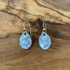 Artisan Ceramic Blue Gold Glaze Drop Earrings Handmade Art Pottery Cloud Pastel
