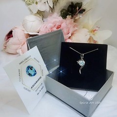 Blue Aquamarine Necklace, White Gold Coated Sterling Silver, Bow 2 CT Blue