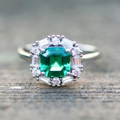 Lab Created Emerald Ring Sterling Silver 925 , May Birthstone , 20th Anniversary