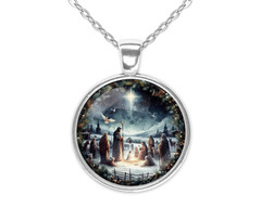 Christian Manger Nativity Faith Silver Necklace Standard or Large Charm Pendant