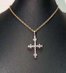 Lovely Gold Vermeil Sterling Silver Diamond Accent Cross Pendant Necklace Signed