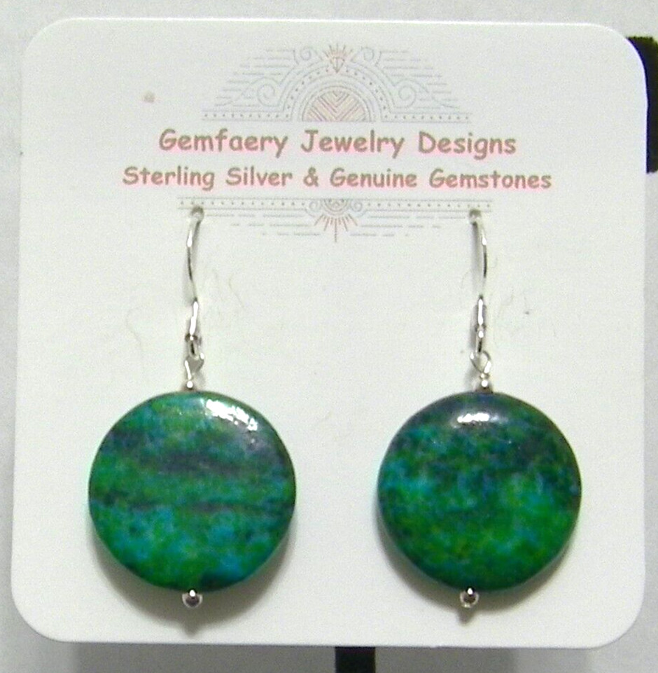Sterling Silver Natural CHRYSOCOLLA Gemstone Earrings #1943…Handmade USA