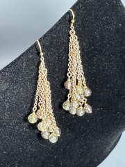 Yellow and Brown Striated Glass Dangle / Tassel Earrings