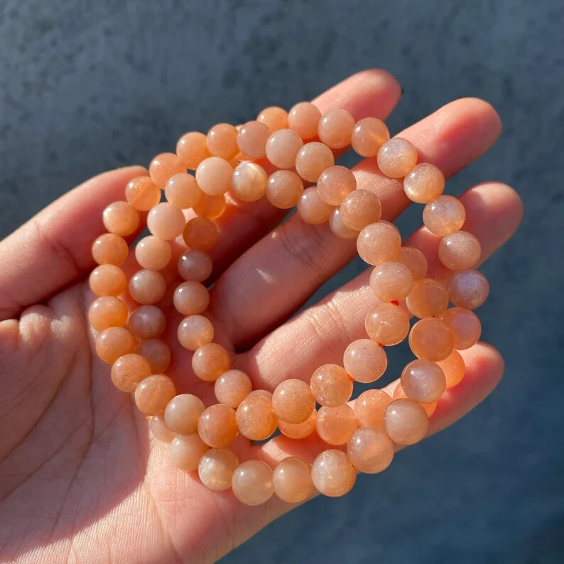 Natural Peach Moonstone Beads Crystal Healing Inner Peace Stretch Bracelet