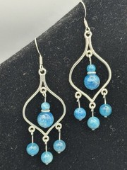Indonesian Inspired Neon Blue Apatite Dangle Earrings ￼