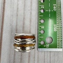 Sterling Silver Stacked Spinner Ring with Brass & Copper Stamped 925 Size 7-8