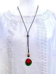 Tagua Nut Long Necklace in Green, Pink, Organic Vegetable Ivory Necklace TAG519