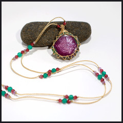 Ruby Fire In Green Earth~ Flashy Ruby Zoisite Hand Made Macrame Crystal Necklace
