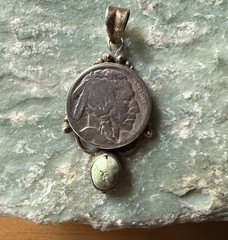Beautiful Handmade Buffalo Nickel Set With Turquoise And Sterling Stone