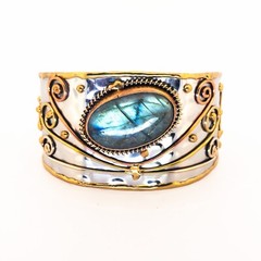 Anju Chunky LABRADORITE Gemstone Cuff Statement Bracelet, Mixed Metal Cuff