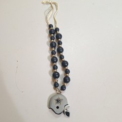 Football Helmet Necklace Handmade Wood Bead Star Pendant Dallas Style R J Anders