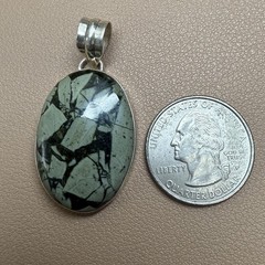 925 Sterling Green Bloodstone Jasper Pendant 9g 7.2mm Bail