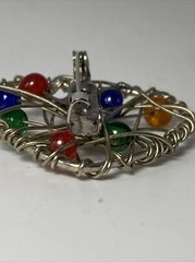 Heart pin wire wrap and bead Silver Tone Green Red Purple Orange Red B11A