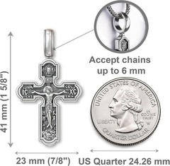 925 Sterling Silver Eastern Orthodox Cross Necklace with Prayer for Men Women