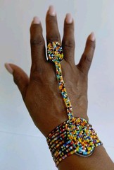 Kenyan Maasai Handmade Multicolor Beaded Bracelet/Ring Combination