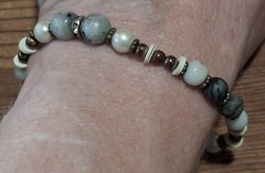 Kiwi Jasper Larvikite Tassel Stretch Bracelet Boho Natural Stone 7.5”